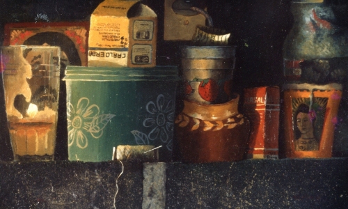 Veladora con Objetos / 1987 - óleo sobre lino y tabla - 9 x 11"