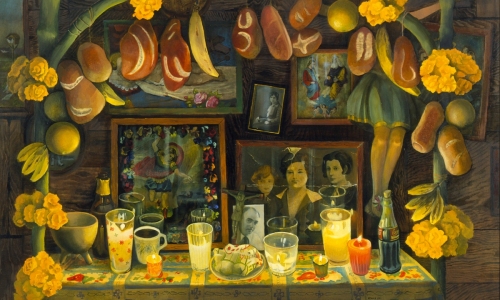 Day of the Dead Altar with Family / 1991 - oil on linen - 46 x 54"