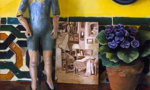 Table with Doll and Old Photo / 1996 - oil on linen on board - 11 x 9"