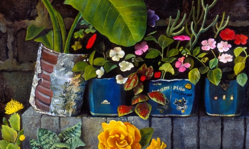 Wall with Plants / 1995 - oil on linen on board - 18 x 24"